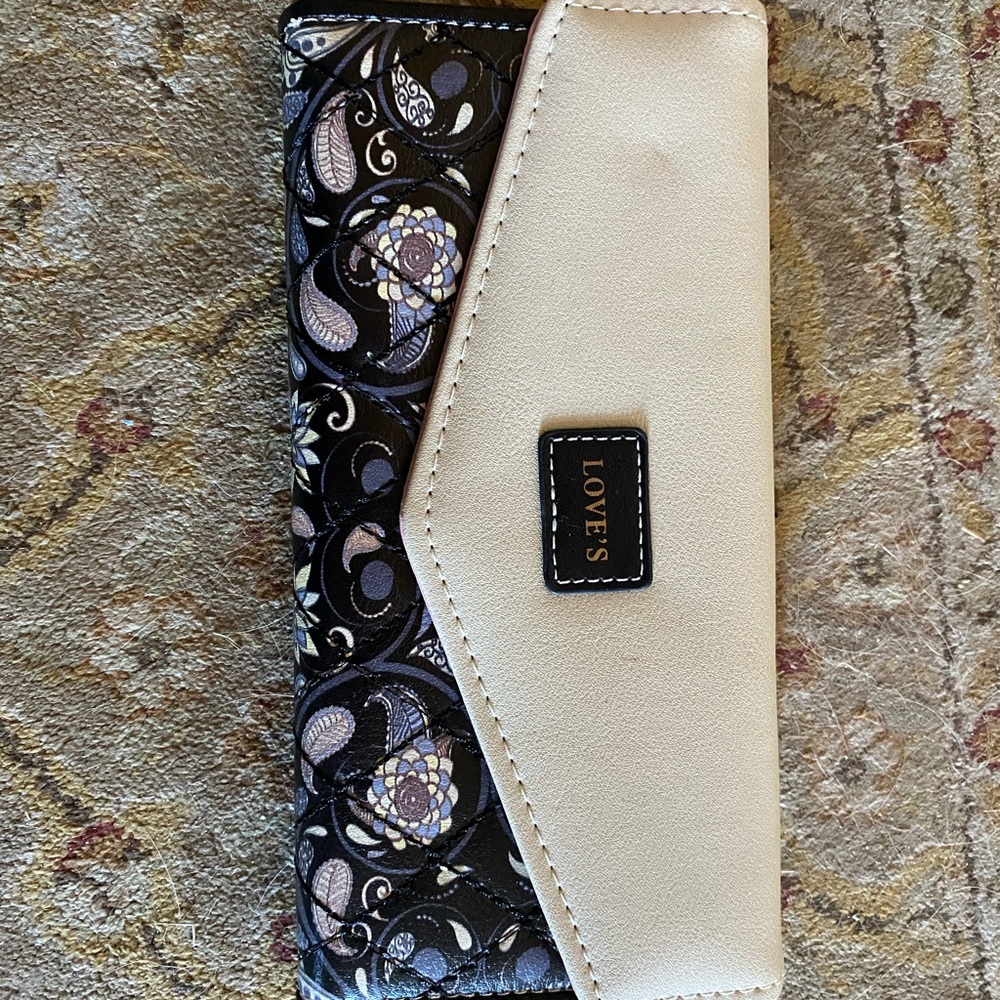 Love Black and Cream Patterned Clutch
